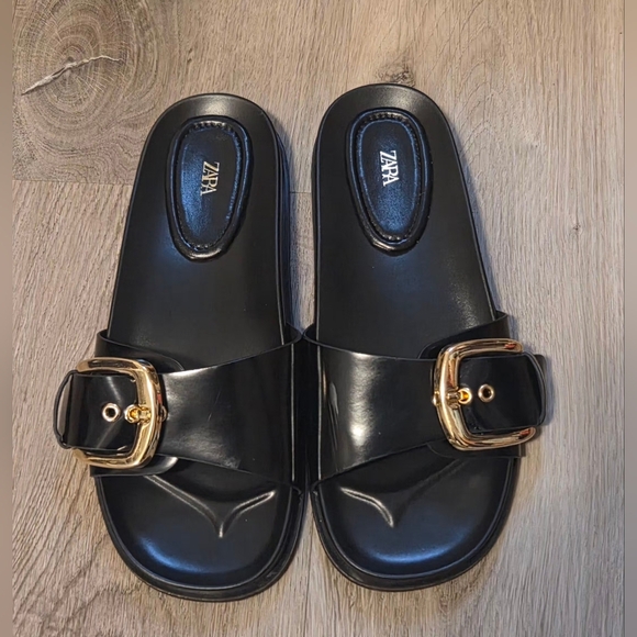 Zara Shoes - Zara Black Sandals with Gold Accent